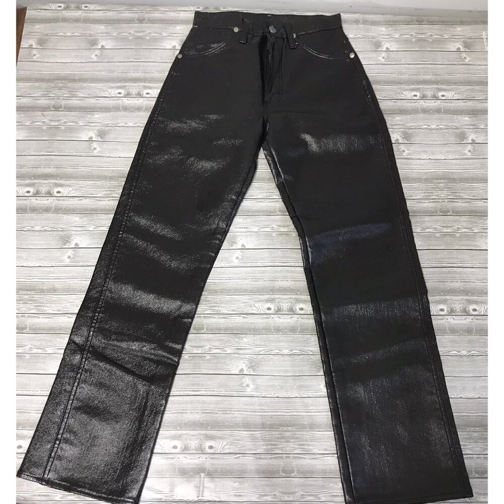 VTG Wrangler 14MWZYB Women’s Size  1X36 Black Faux Leather Jeans Pants USA Made